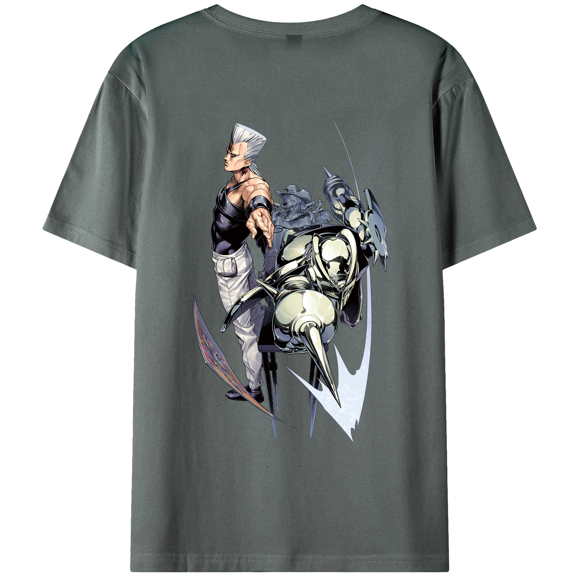 （画像用） ジョジョの奇妙な冒険 ジャン＝ピエール?ポルナレフ JoJo's Bizarre Adventure Jan Pierre Polnareff 綿100％半袖Tシャツ（背面プリント）